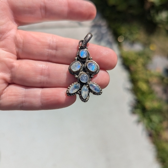 Sterling Silver Moonstone Pendant Charm Necklace Stamped 925 Teardrop Floral - Picture 8 of 8